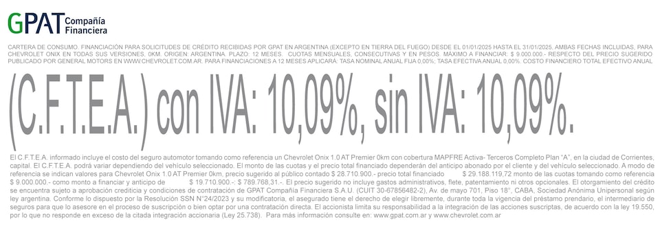 Chevrolet - Onix financiá a 12 meses en Enero