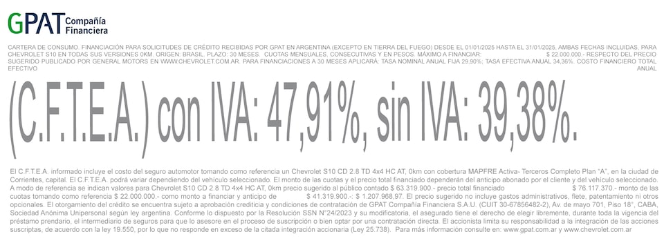 Chevrolet - S10 financiá a 30 meses en Enero