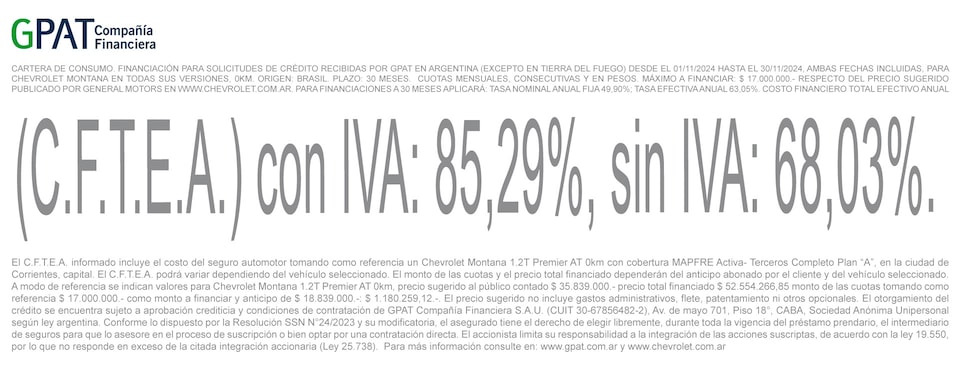 Chevrolet - Montana financiá a 30 meses en Noviembre